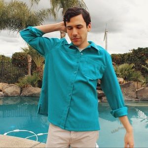 Vintage Faux-Suede Button Up Bowler Dress Shirt